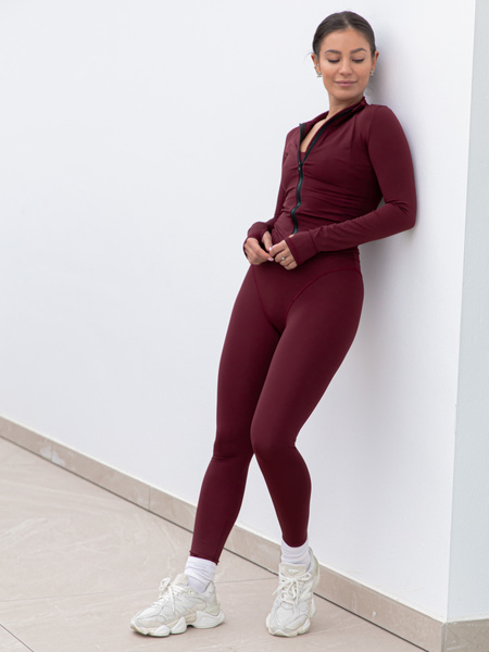 FITNESS / SIŁOWNIA / JOGA dopasowane SPODNIE legginsy z wysokim stanem z przeszyciami bordowe F106