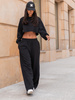 Dresowy bawełniany KOMPLET oversizowa bluzka z długim rękawem i luźne spodnie z szerokimi nagawkami czarny X303