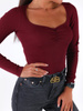 BAWEŁNIANA BLUZKA MARSZCZONY DEKOLT Z PRĄŻKA bordowa B151 k01
