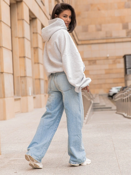 Viralowa Dresowa bawełniana BLUZA z kapturem oversize szeroka szary melanż E644