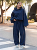 Bawełniana dresowa BLUZA z kapturem oversize z szerokimi rękawami z dresu pętelkowego navy blue X515