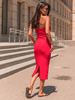 Obcisła SUKIENKA midi gorsetowa z rozporkiem czerwona X260 k01