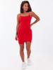 Bawełniana sukienka na cienkich ramkach kopertowy dół z prążka czerwona b119 kk01