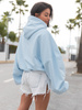 Viralowa Oversizowa BLUZA z kapturem bluzowana kangurka z bawełnianej dresówki baby blue X2 k01