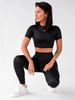 KOMPLET z lycry krótki top i legginsy czarny D146 k01