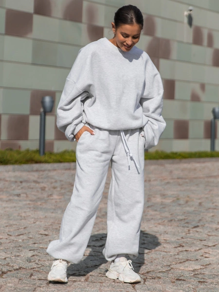 Dresowe bawełniane SPODNIE baggy niski stan szary melanż X403