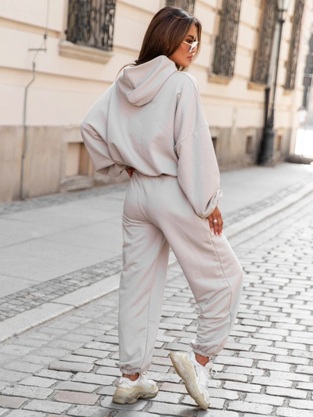 Dresowy bawełniany KOMPLET oversizowy bluza z kapturem i szerokie spodnie ze ściągaczami stone E315