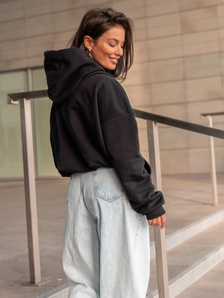 Dresowa bawełniana BLUZA z kapturem kangurka o klasycznym kroju czarna X350