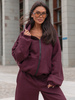 Oversizowa BLUZA z kapturem zapinana na zamek bluzowana kangurka z bawełnianej dresówki deep plum / śliwkowy X1