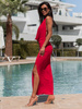 Maxi SUKIENKA z gołymi plecami i dekoltem typu woda czerwona X118 k01