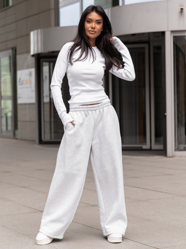 ZESTAW Basic: Bawełniana BLUZKA z prążkowanej dzianiny X355 + Dresowe SPODNIE  z szerokimi nogawkami X31