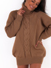 Sweter z golfem , tunika mini sukienka splot w warkocze camel k264