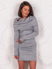 Swetrowa mini SUKIENKA z szalem kapturem szara E614 k01