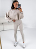 Bawełniany KOMPLET dresowa krótka bluza i spodnie legginsy z prążkowanej dzianiny stone E334 k01