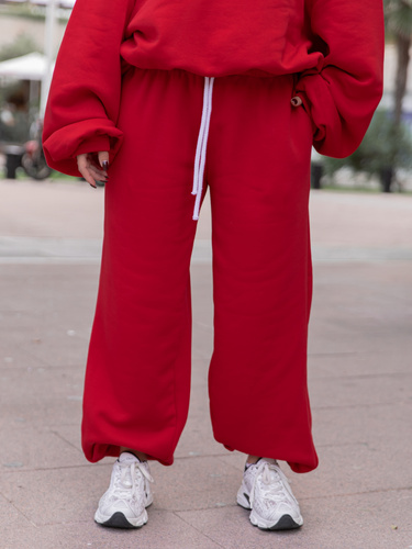 Dresowe bawełniane SPODNIE baggy niski stan czerwony X403
