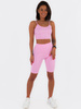 Bawełniany komplet kolarki i krótki top z prążkowanej dzianiny różowy c181
