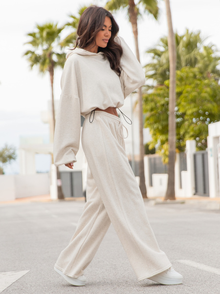 Oversizowa BLUZA ze ściągaczem z bawełnianej dresówki z lnem z troczkami beż melanż X27 k01