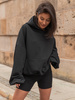 Luźna BLUZA z kapturem oversize szeroka z bawełnianej dresówki niedrapanej od wewnątrz czarna X150