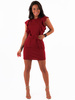 Elegancka sukienka długość mini z falbankami bordowa c339 k01