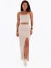 Komplet top + długa maxi spódnica z rozporkiem beżowy c227 k01
