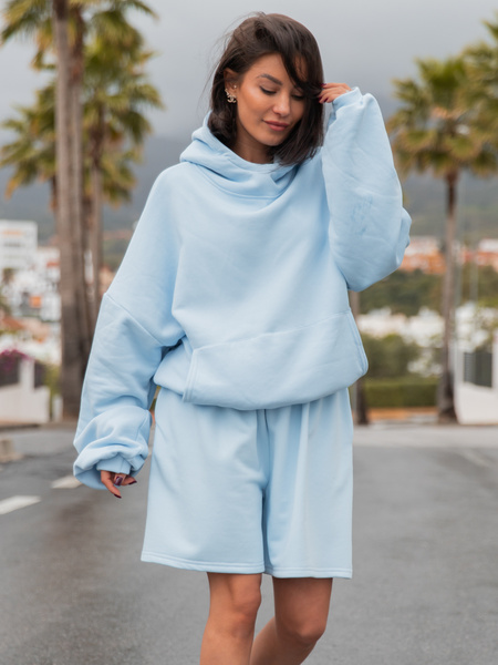 Dresowe bawełniane SPODENKI SZORTY dłuższe baggy baby blue X50 k01