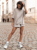 Wiscozowy KOMPLET luźny oversizowy t-shirt i krótkie spodenki z gumką w pasie stone X172 k01