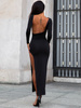 Elegancka dopasowana SUKIENKA maxi z wycięciem na plecach czarna D532 k01