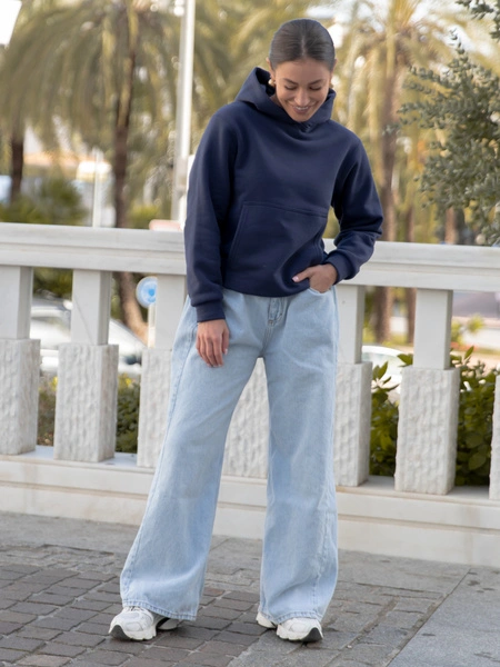 Dresowa bawełniana BLUZA z kapturem regular fit navy blue X554