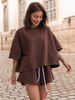 Dresowy bawełniany KOMPLET krótki oversizowy t-shirt i krótkie spodenki czekoladowy X156