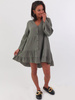 Bawełniana muślinowa sukienka asymetryczna z guzikami khaki b68 kk01