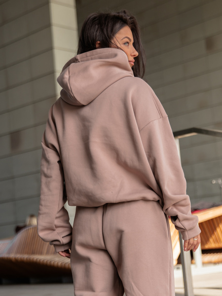 Dresowa bawełniana BLUZA z kapturem kangurka o klasycznym kroju mokka X350