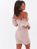 Bawełniana mini sukienka z bufkami beżowa b140 k01