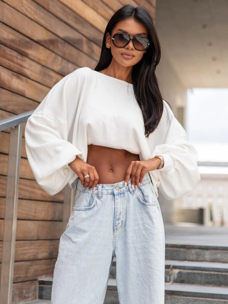 Luźny oversizowy codzienny SWETER o klasycznym splocie ecru X361