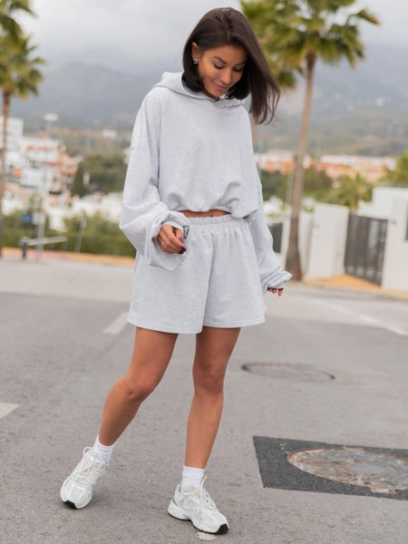 Bawełniane dresowe krótkie SPODENKI szorty baggy szary melanż X52