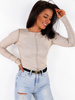 Dopasowana bluzka z prążka z przeszyciami na zewnątrz z wiskozy z lnem melanż beż d106 k01