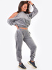 WELUROWY DRES KOMPLET BLUZA ODKRYTE RAMIONA+SPODNIE szary B178 k01