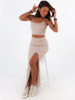 Komplet top + długa maxi spódnica z rozporkiem beżowy c227 k01