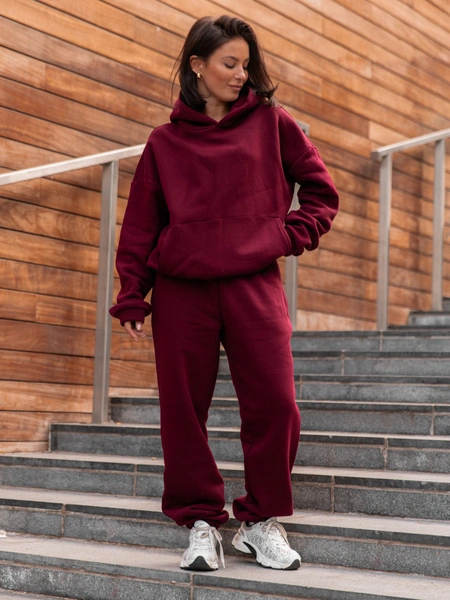 Dresowe bawełniane SPODNIE  ze ściągaczami bordowe X32