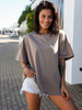 Bawełniany basicowy t-shirt oversize z krótkim rękawem cappuccino D228 k01
