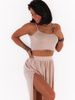 Zwiewny komplet spódnica maxi i krótki top na ramiączkach beżowy c323 k01