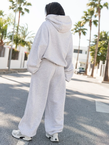 Dresowe bawełniane SPODNIE baggy szary melanż E643