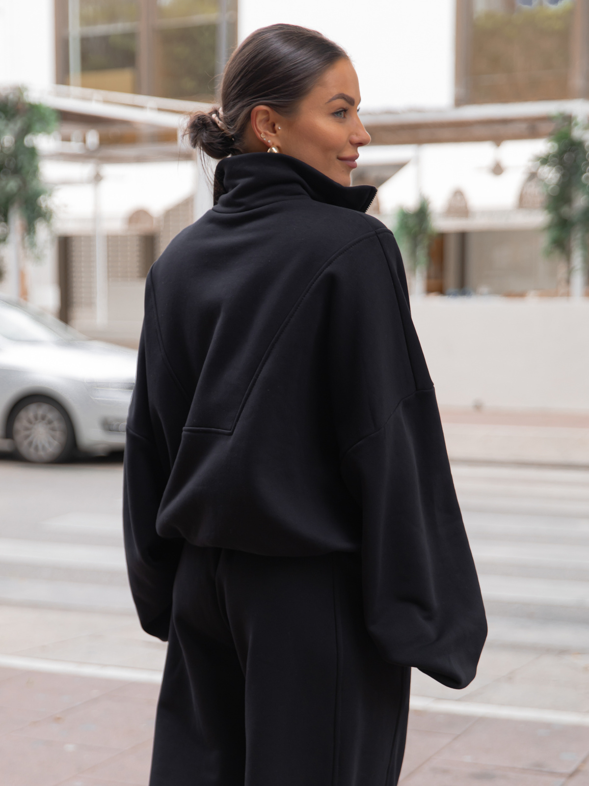 ZESTAW DRESOWY: Oversizowa BLUZA z dresu drapanego na stójce z zamkiem X477 + Oversizowe SPODNIE dresu drapanego z przeszyciem i ściągaczami X476