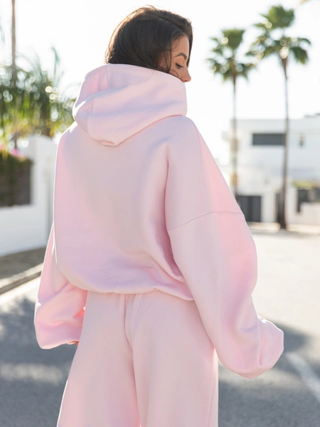 Viralowa Dresowa bawełniana BLUZA z kapturem oversize szeroka baby pink E644