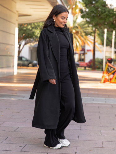 Oversizowy długi PŁASZCZ o szerokim kroju czarny X467