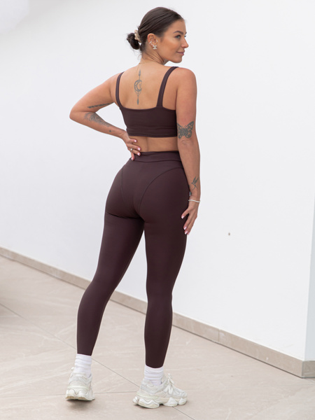 FITNESS / SIŁOWNIA / JOGA dopasowane SPODNIE legginsy z wysokim stanem z przeszyciami czekoladowe F106