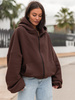 Oversizowa BLUZA z kapturem zapinana na zamek bluzowana kangurka z bawełnianej dresówki brązowa X1