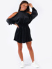 WELUROWA SUKIENKA GOŁE RAMIONA OVERSIZE czarna B154 k01