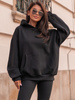 Bawełniana dresowa BLUZA oversize z kapturem i mankietami z prążkowanej dzianiny czarna E340 k01