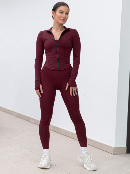 FITNESS / SIŁOWNIA / JOGA dopasowana BLUZA zapinana na zamek z długim rękawem bordowa F104