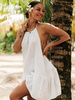 Lużna muślinowa SUKIENKA wiązana na szyję z gołym plecami biała E160 k01